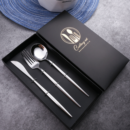 Luxury 18/10  Matte Black Gold Plated Stainless Steel Flatware Cutlery Set