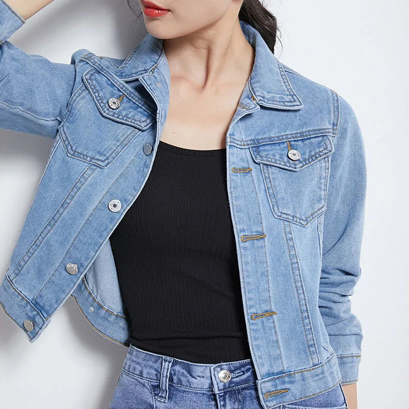 Jeans Jacket and Coats for Women Autumn Candy Color Casual Short Denim Jacket