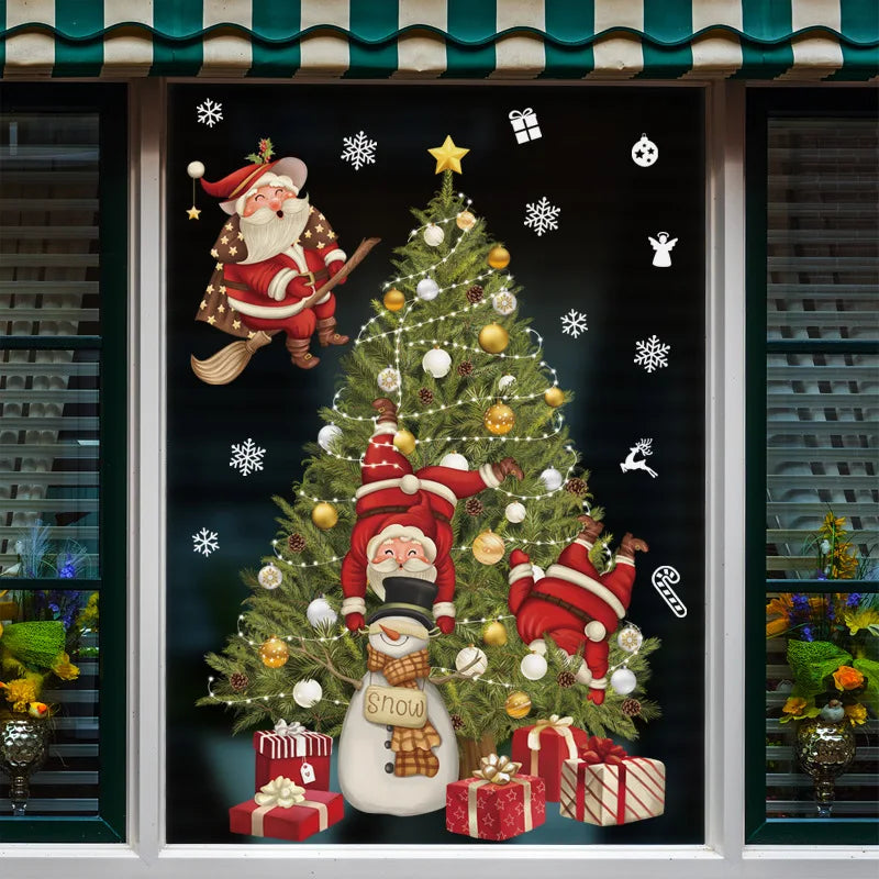 New Christmas Decoration Window Stickers Santa Gifts Merry Christmas Mirror