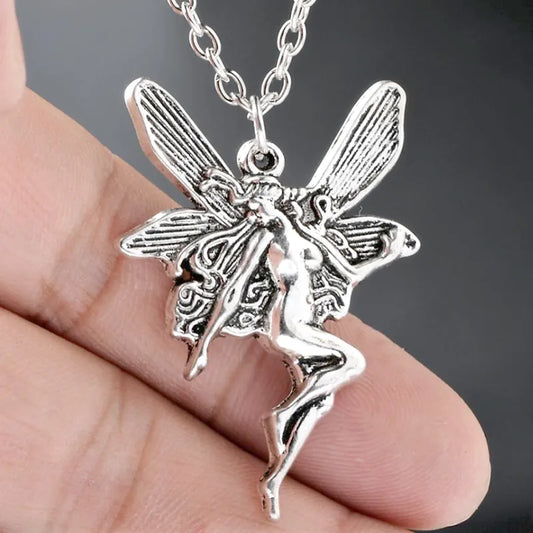 Vintage Angel Fairy Frog Pendant Necklace for Women Ancient Silver Color Fashion