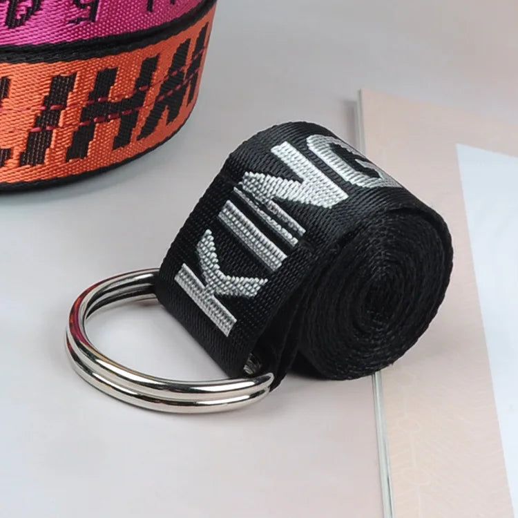 Fashion New Harajuku Unisex Canvas Belt Printing Letter D Ring Double Buckle