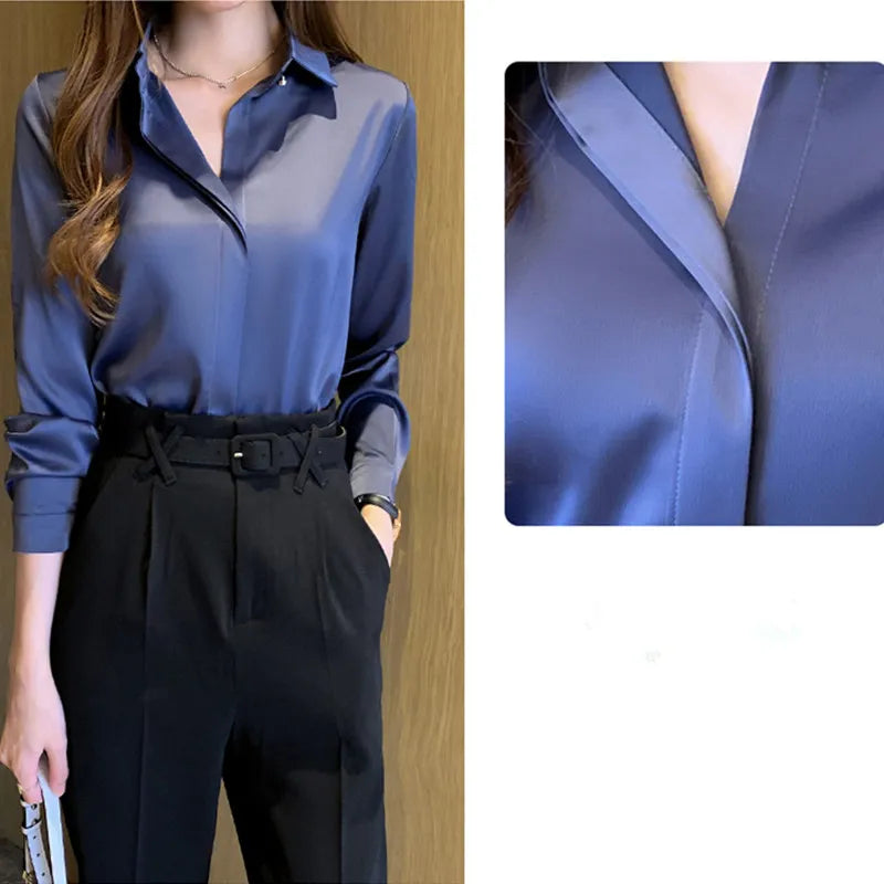 Satin Women's Shirt Long Sleeve Fashion Woman Blouse Female Shirts and Blouse