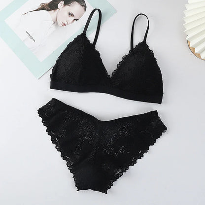 Women Bra Set Lace Women's Underwear Sexy Lingerie Set Low Waist Briefs Vneck