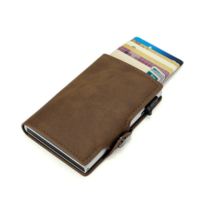 Mens Leather Wallet Minimalist Money Clip Side Push Button Pop Up Card Holder