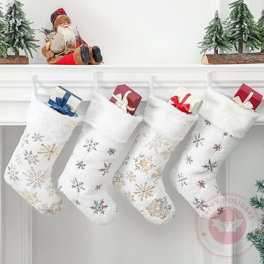 22x48cm New Beads Gilded Snowflake Plush Christmas Socks Gift Bag Christmas