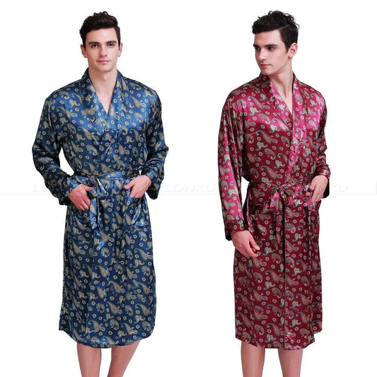 Mens Silk Satin  Robes  Bathrobe  Nightgown  Pajamas Sleepwear S ~ 3XL