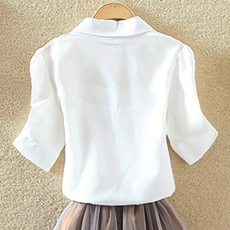 100% Cotton Womens Blouse Shirt White Summer Blouses Shirts