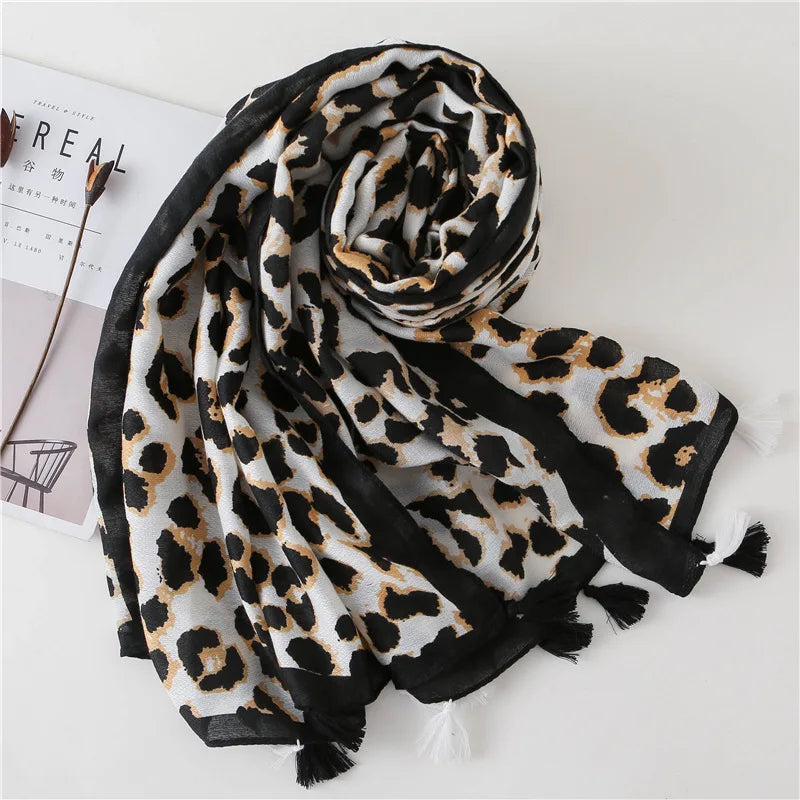 New Fashion Brand Lovely Pink Sexy Leopard Dot Tassel Viscose Shawl Scarf Lady