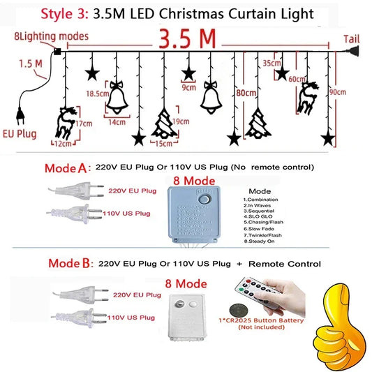 New Year Decor String Garland Curtain Light LED for 2025 New Year