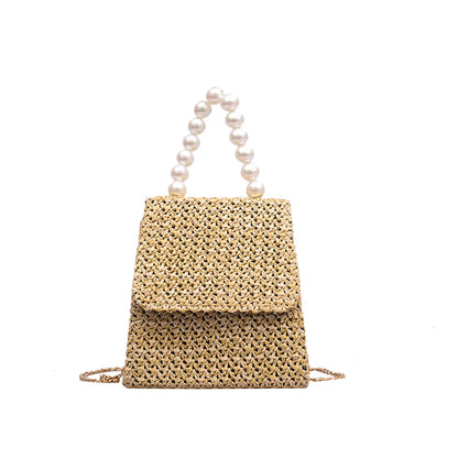 Summer Beach Straw Bag Crossbody Bags for Women 2022 Pearl Woven Rattan Women