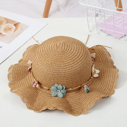 Summer Baby Flower Breathable Hat Straw Hat With Handbag Bags Kids Hat Girls