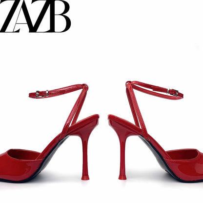 ZA Luxury Rose Red Green Formal Office for Ladies High Heel Shoes Women Sandal.