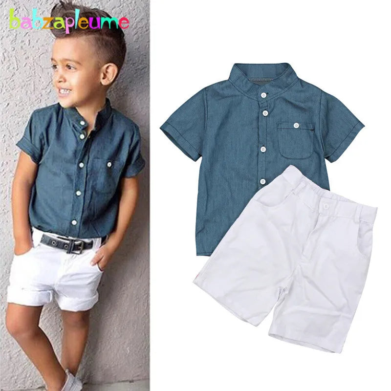 2Piece Summer Boys Sets Clothing Korean Fashion Casual Short Sleeve Tops