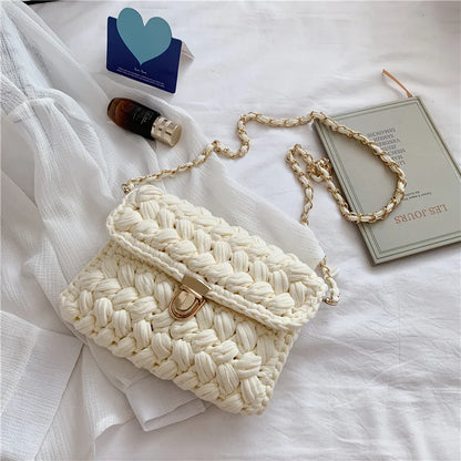 Bags for Women Hand Woven Bag Strip Thread Hook Knitted Women's Shoulder