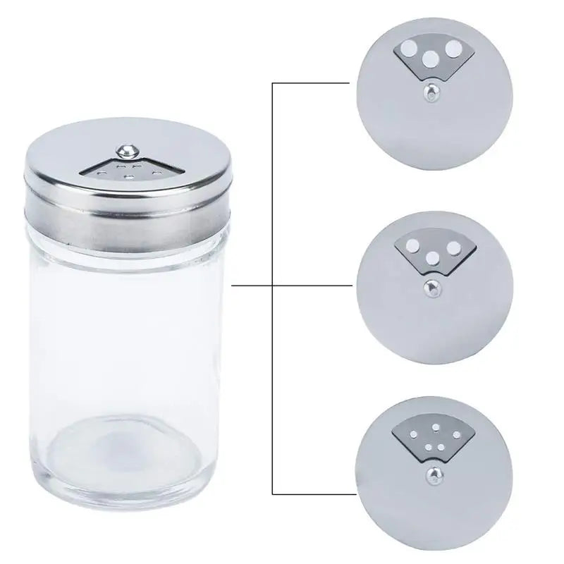 3/6pcs Stainless Steel Lid Condiment Pot Seasoning Bottle Glass Kitchen