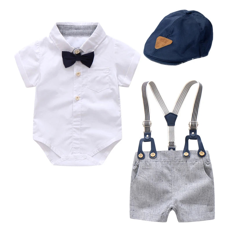 Newborn Baby Boy Summer Formal Clothes Set Bow Wedding Birthday Boys Overall