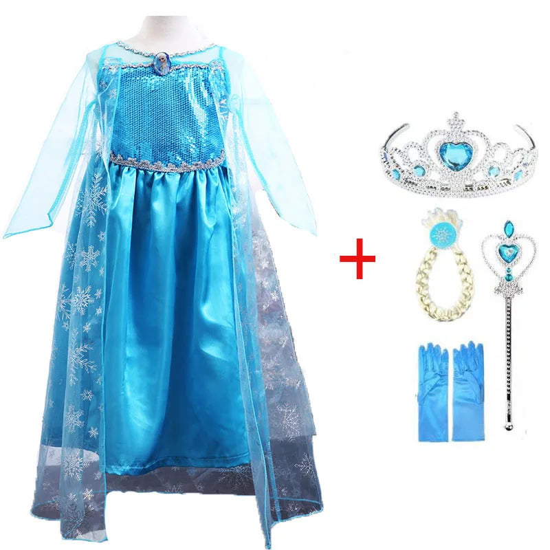 Princess Girl Dresses Snow Queen Elsa Costume for Kids Cosplay Dress Up