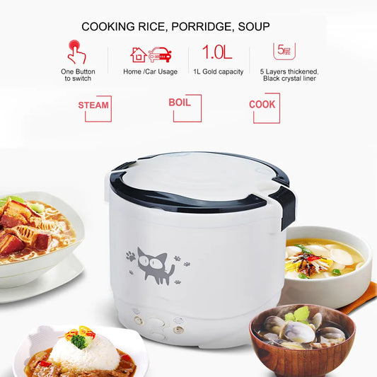 Electric Mini Rice Cooker Portable MultiCooker Small Household 12V  24V 220V