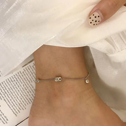 Silvology 925 Sterling Silver Three Round Bead Zircon Anklets Bead Design