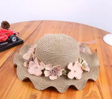 2021 Girls Summer New Hats New Straw Baby Sun Hat With Flowers