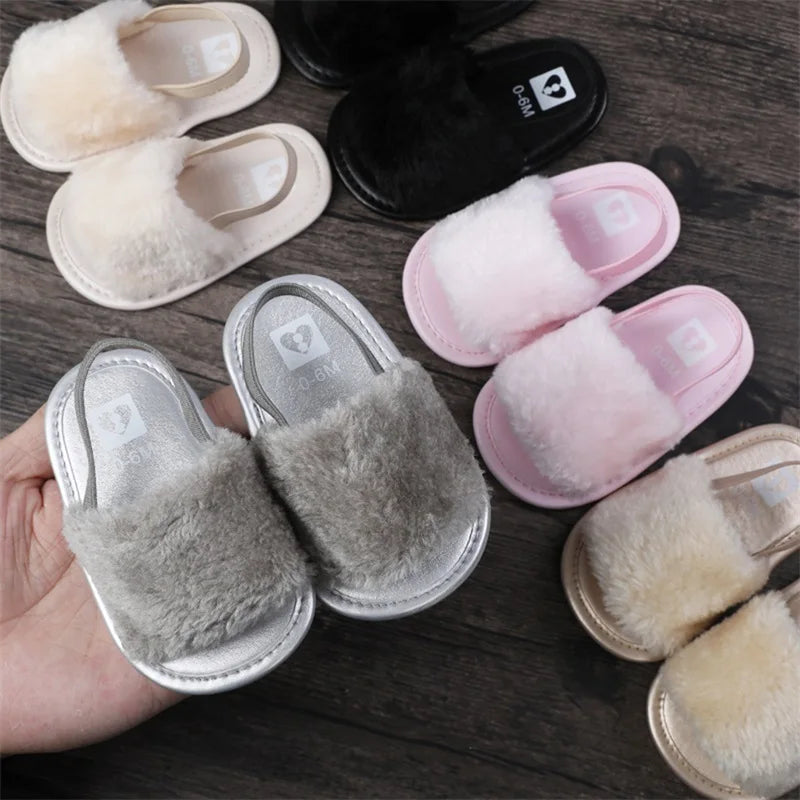 Summer Newborn Infant Baby Girls Soft Sole Sandals Plush Slide Sandal Toddler