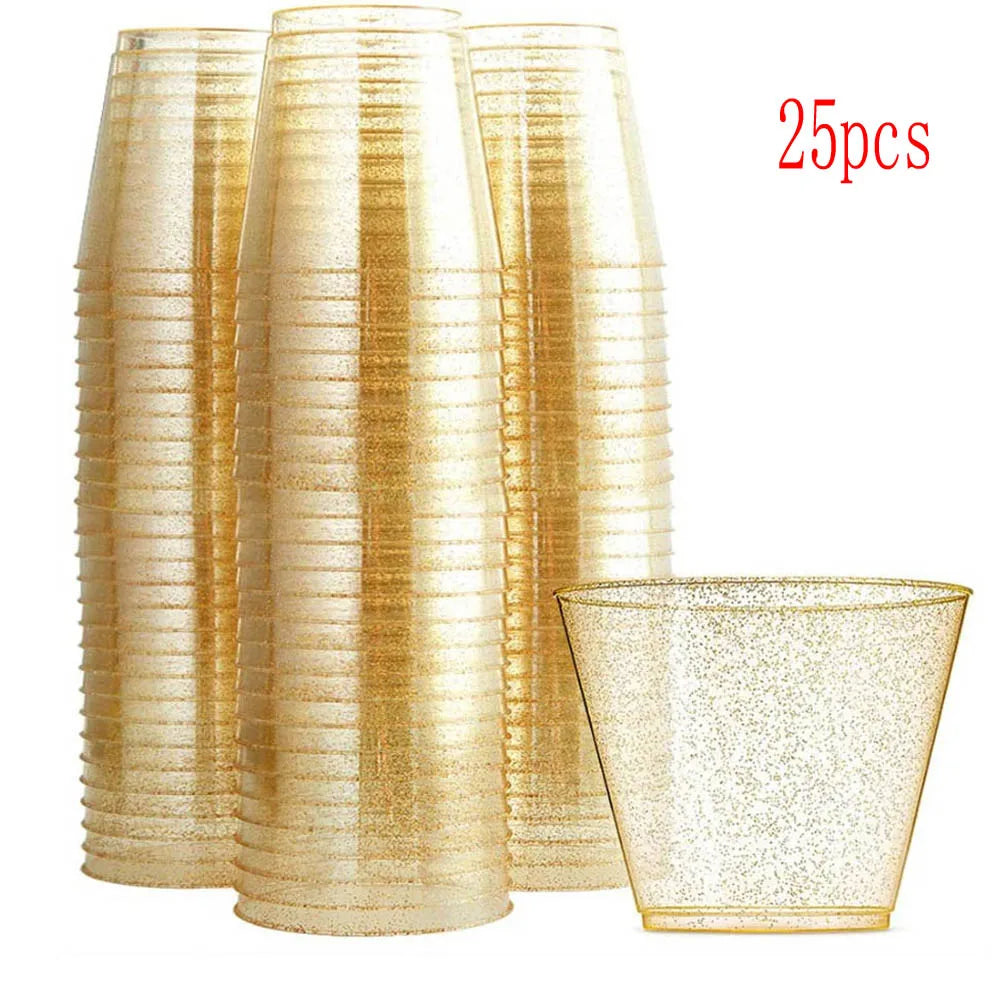 Golden Plastic Cup Disposable Water Cup Golden Powder 90OZ Juice Cup