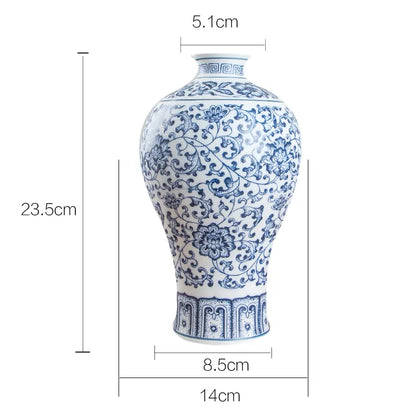 No Glazed Blue and White Porcelain Vases Interlocking Lotus Design Ceramic Vase