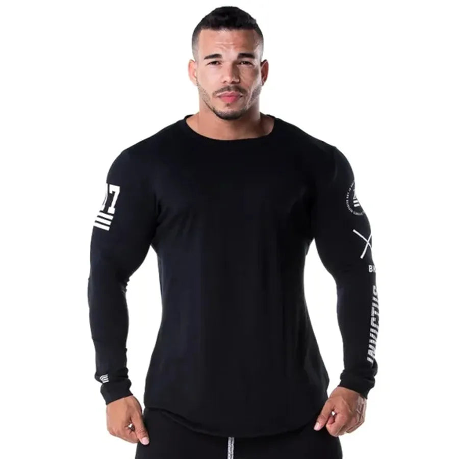 Men Skinny Long Sleeve Shirt Spring Casual Fashion Print T-Shirt Gym