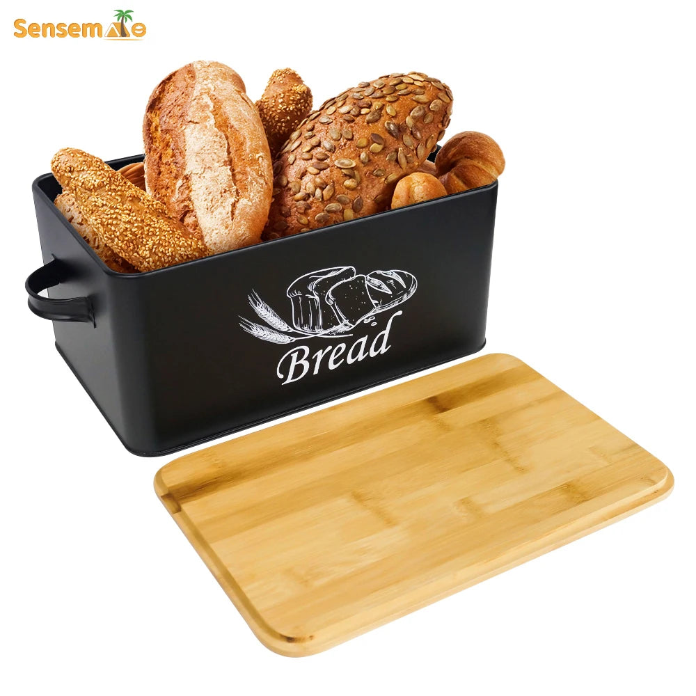 SENSEMAKE-Portable Style Metal Bread Bin Box, Food Storage Containers