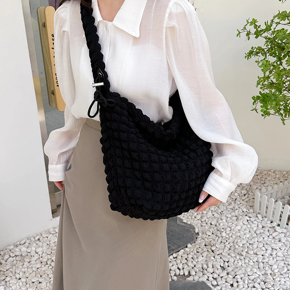 Women Shoulder Bags Cute Pleated Bubbles Handbags Large Capacity Female