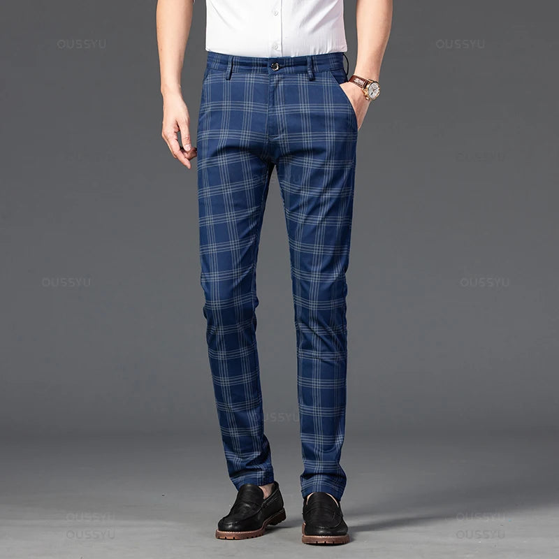 New Men's Trousers Fashion Business Classic Stripe Plaid