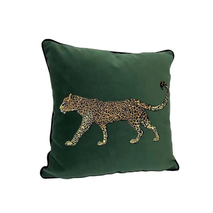 Green Pillows Sofa Decorative Pillow Cover Golden Leopard Embroidery Velvet