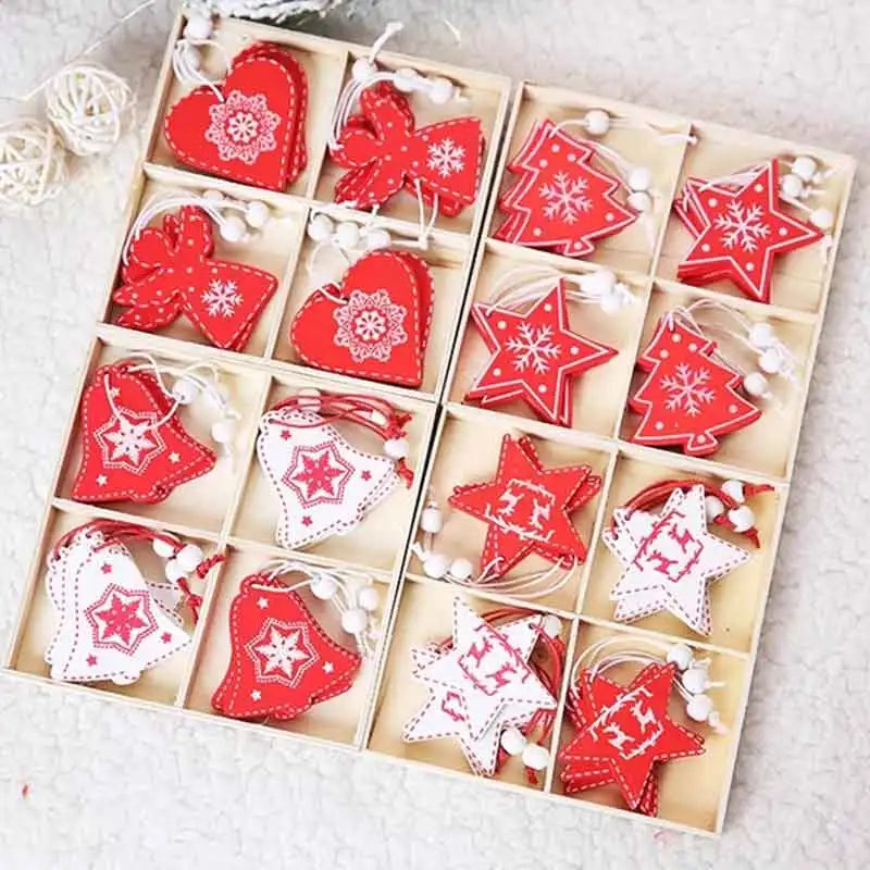 12pcs/Set Wooden Christmas Tree Toys Christmas Ornaments Christmas Decoration