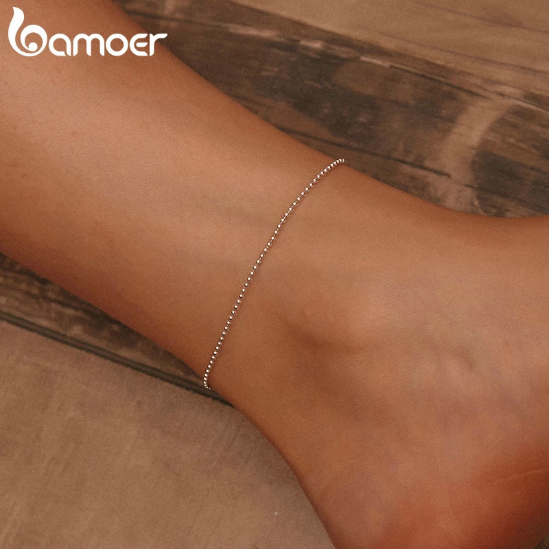 BAMOER Hot Sale Simple Essential Bead Link Anklets for Foot Jewelry Silver