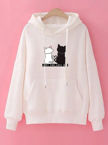 Streetwear Hoodies Long Sleeve Hoodies Harajuku Hoodie Cute Cat Print Sweatshirt