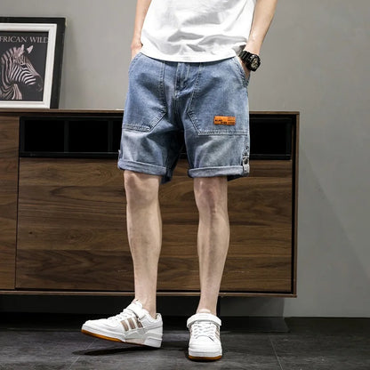 EAEOVNI Summer Denim Shorts Men's Cargo Shorts Korean Stytle Overalls Pants