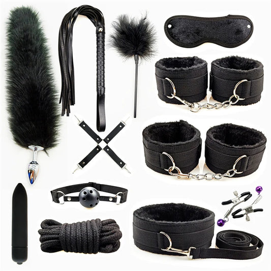 Leather Sex Kit Bondage Gear Adults Toys Sex Games Handcuffs Whip