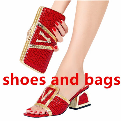 2022 Italian New Design Shoe Bag Set New Nigeria Crystal Shoes Suitable