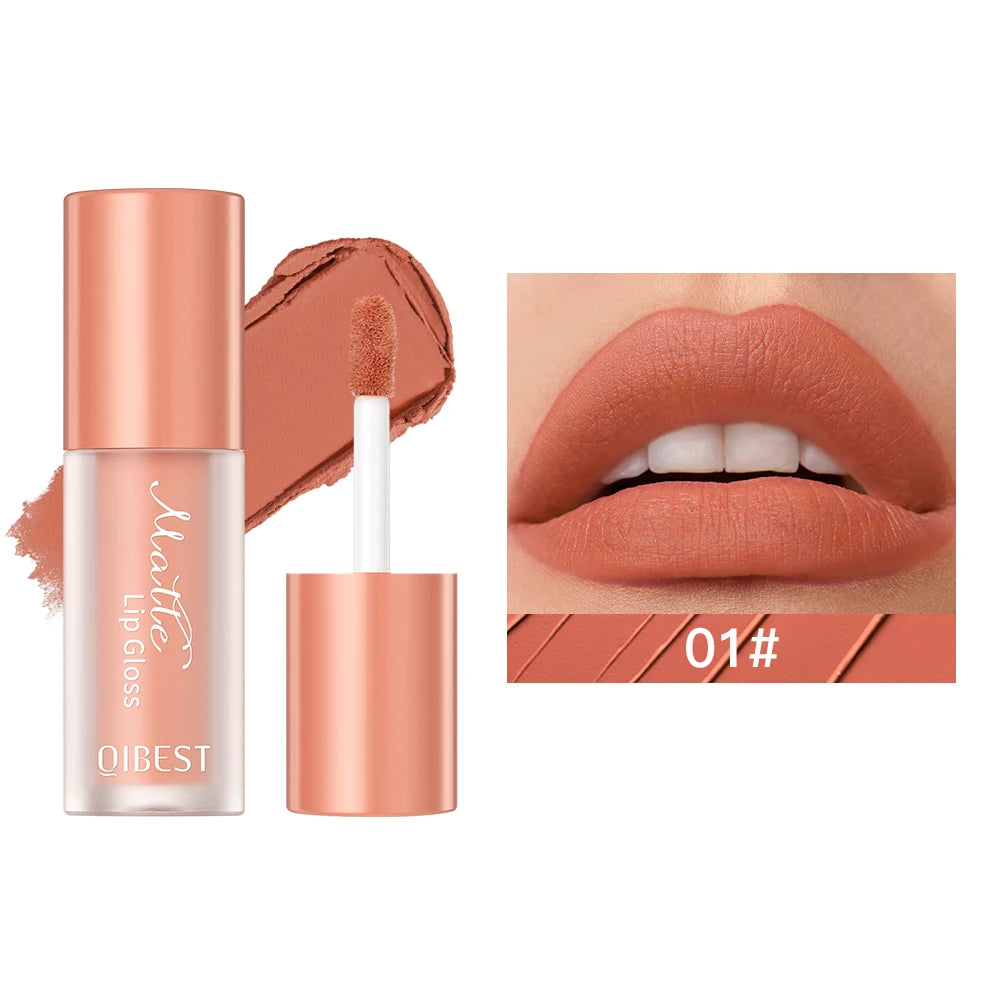 QIBEST 1Pc Velvet Matte Liquid Lipstick Nude Lipgloss Makeup Natural