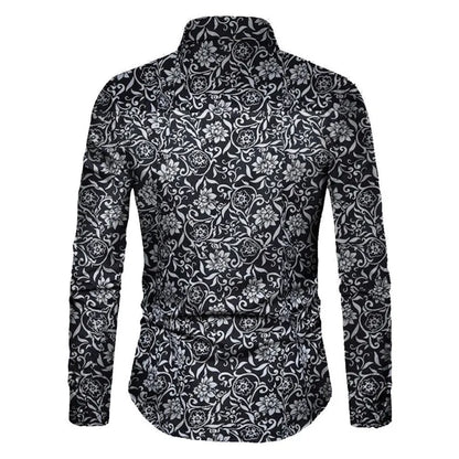 Fashion Men Shirt Long Sleeve Top 2021 Floral Male Blouse Casual Shirts