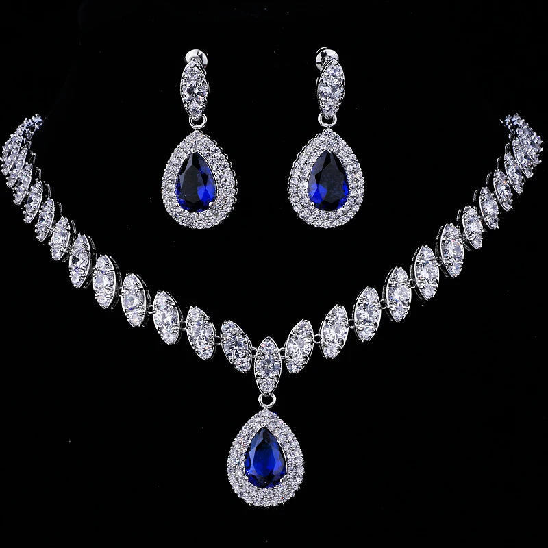 Emmaya Simulated Bridal Silver Necklace Sets 5 Colors Wedding Jewelry