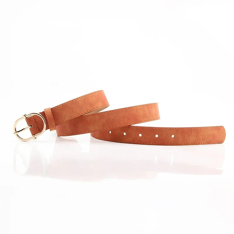 Thin Female Circle Buckles Belt Deduction Side Gold Buckle Jeans Belts Women