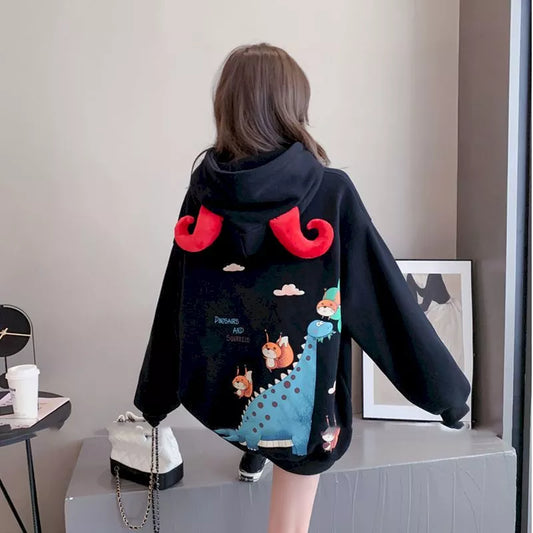 2023 Autumn Winter New Hoodies Women Korean Plus Velvet Thick Hooded Jackets