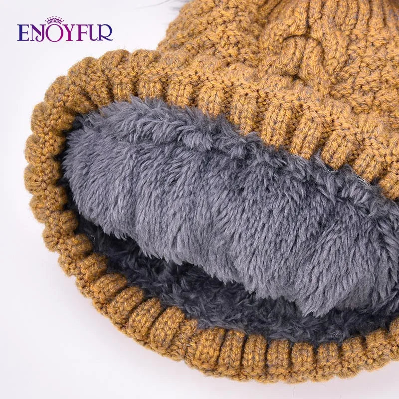 ENJOYFUR Winter Hat and Scarf Set for Girls High Quality Cotton Knitted Soft