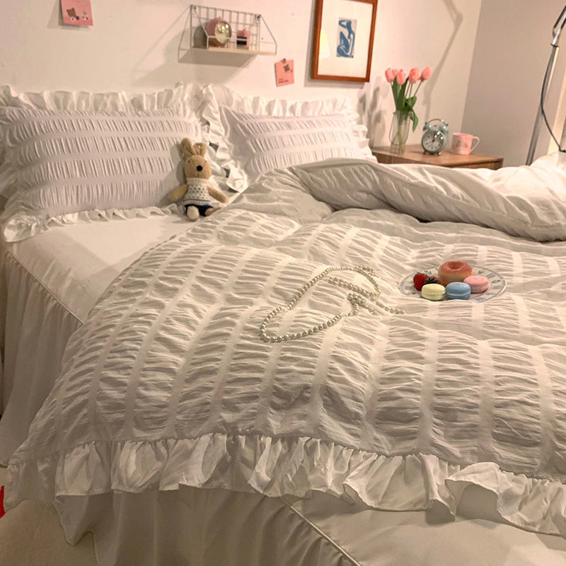 Princess Style Seersucker Ruffles Kawaii Bedding Set