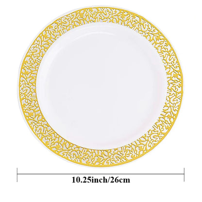 Gold Disposable Plastic Plates -Lace Design Wedding Party Plastic Plates