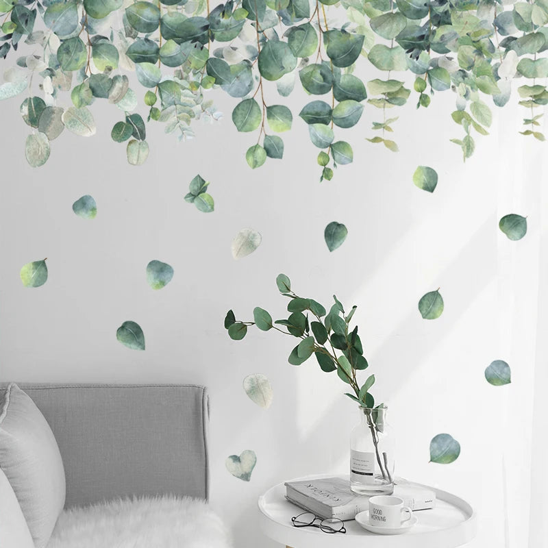 Green Wall Sticker Eucalyptus Leaves Stickers for Living Room Bedroom Bathroom