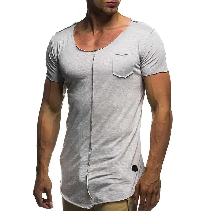 Men Fashion Patchwork T Shirt Short Sleeve Solid Men's T-Shirt