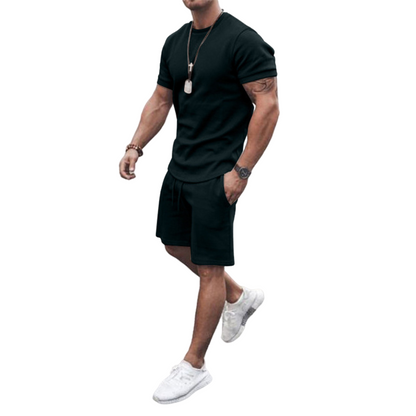 Gym Clothing Men 2022 Summer Custom Logo Short Sleeve Jogger Sets Patchwork