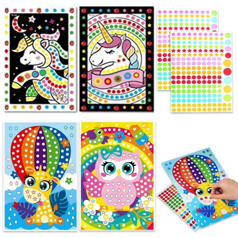 10/15pcs Colorful Dot Primary Mosaic Puzzle Stickers Games DIY Cartoon Animal